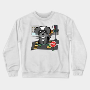 Funny schnauzer is on a skateboard Crewneck Sweatshirt